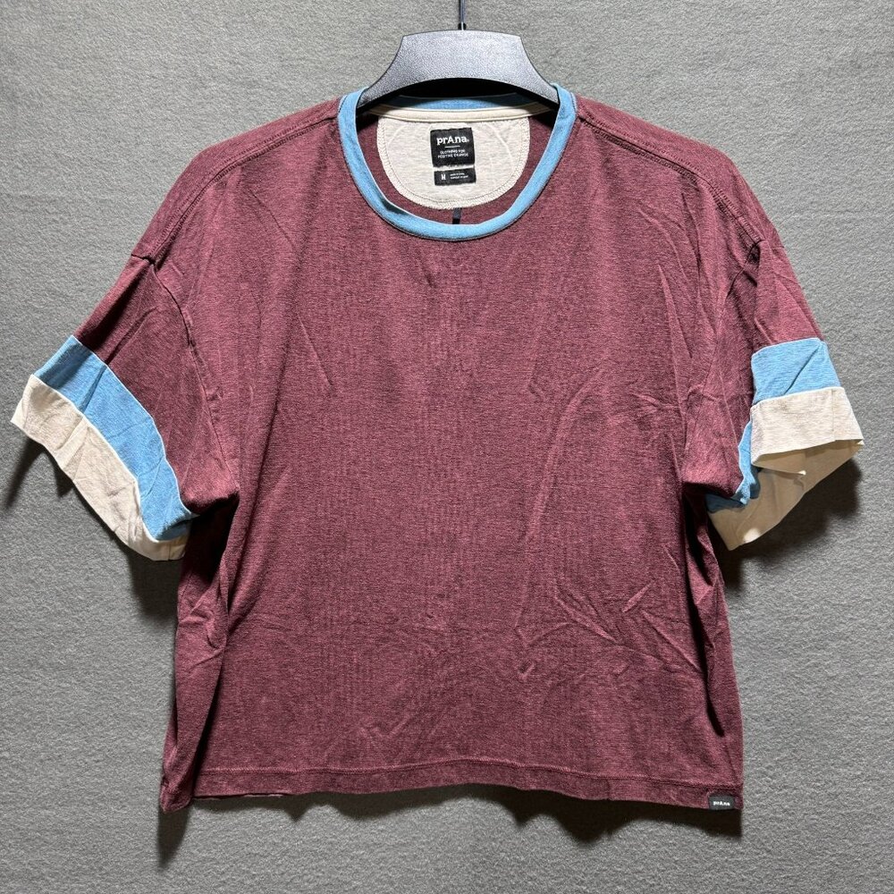 prAna Cozy Up Skywalk Tee Women's Shirt Maroon Size Medium Boxy